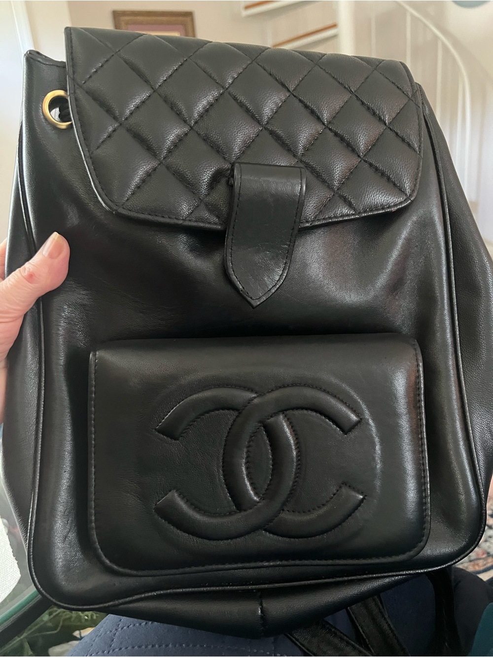 Vintage Quilted Lambskin Drawstring Backpack